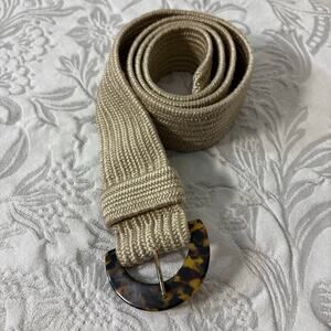 Tortoiseshell Buckle Elastic Belt Unisex Tan Sz M-L Androgynous Urban Work Wear